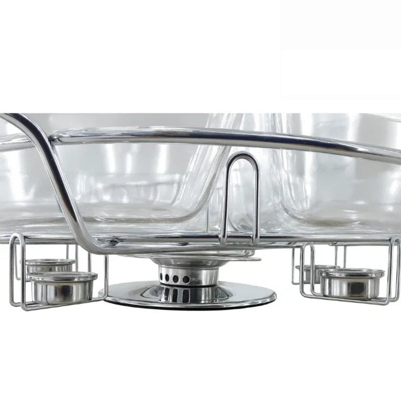 Rechaud Giratório Com 6 Compartimentos Aço Inox e Vidro 52cm