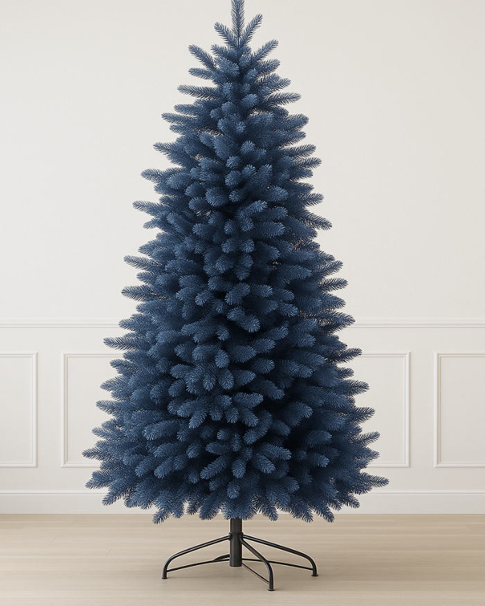 Árvore de Natal Azul Royal com Micro LEDs — Galhos Articulados e Design Moderno