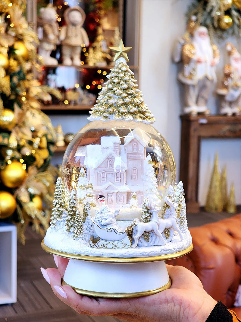 Globo de Natal com Música • Branco e Dourado